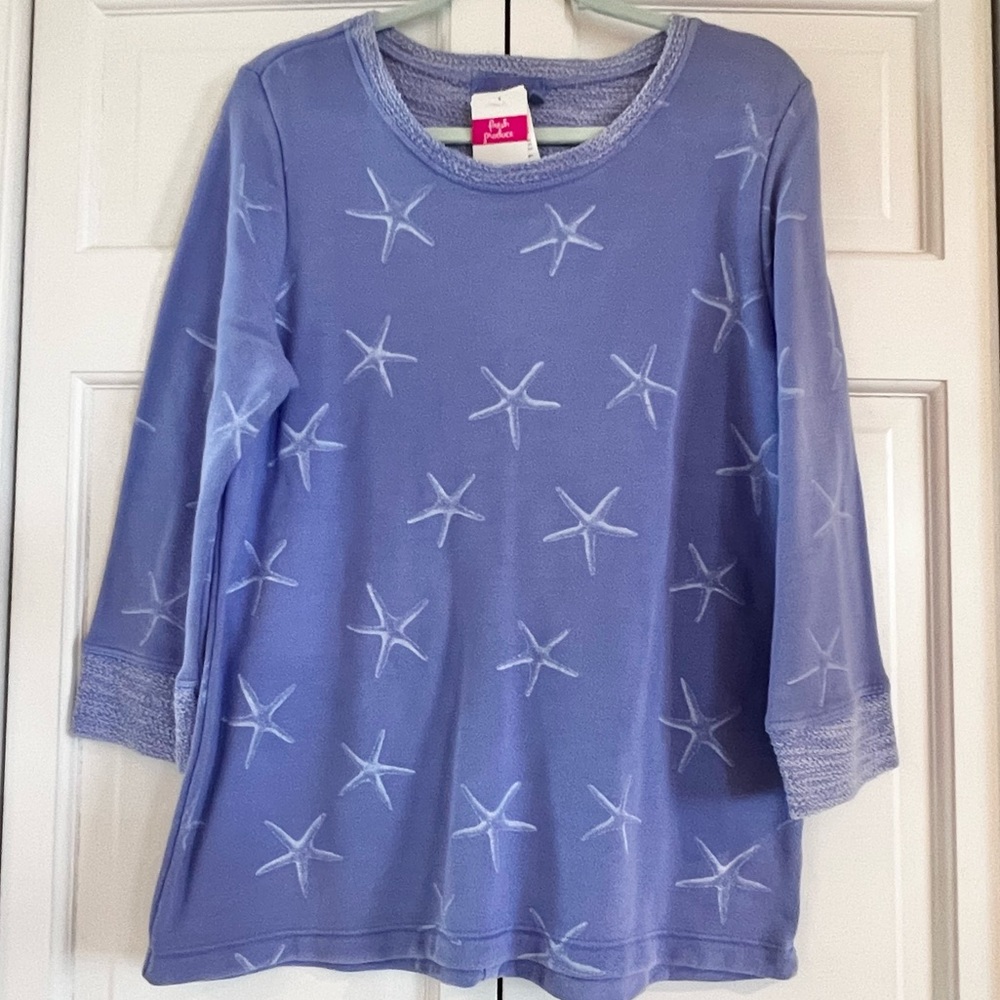 NWT Fresh Produce Sunset Sweatshirt Periwinkle Blue Sea Star